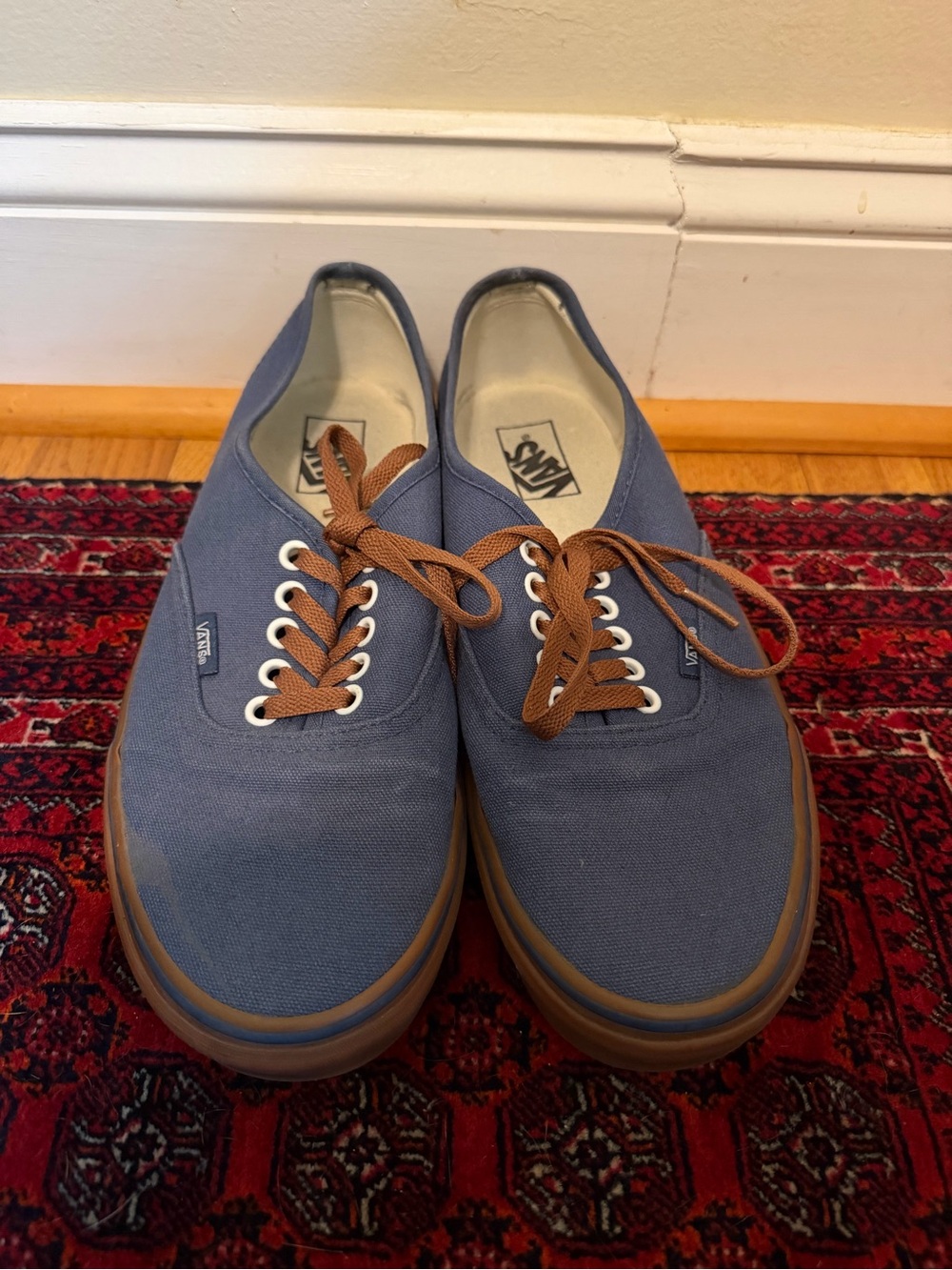 Vans Blue Canvas Low-Top Sneakers with Brown Laces
